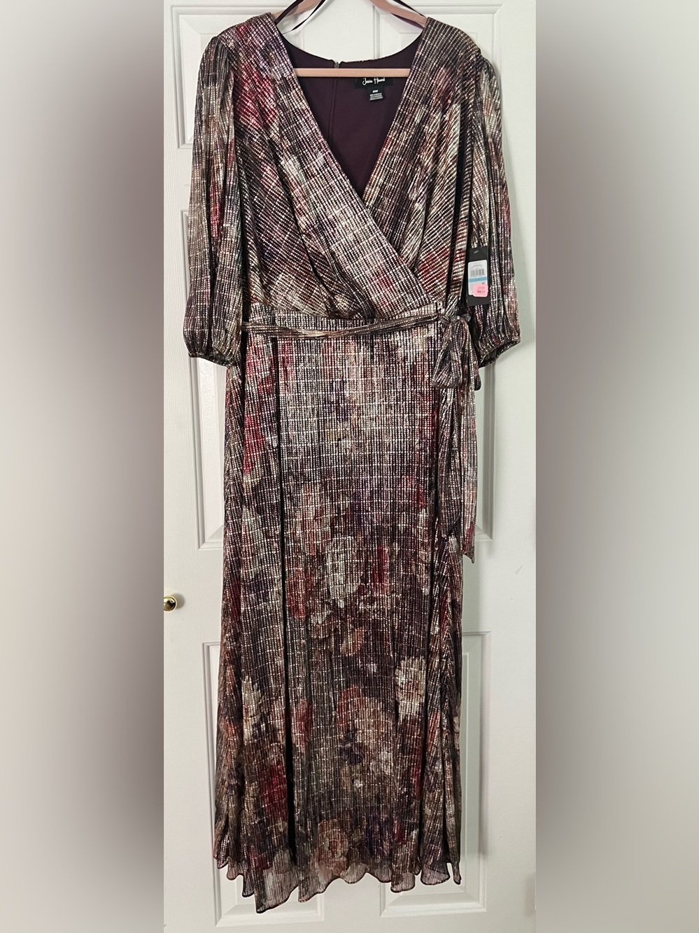 Jessica Howard Metallic Wrap Maxi Dress Purple & Black Size 20W NWT